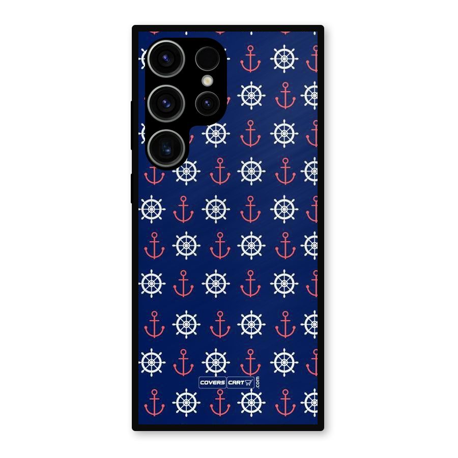 Anchor Pattern Blue Metal Back Case for Galaxy S23 Ultra