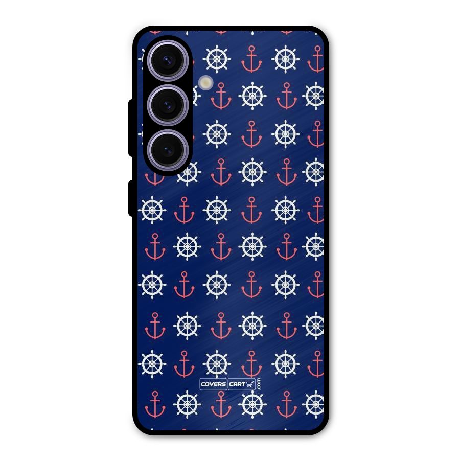 Anchor Pattern Blue Metal Back Case for Galaxy S24