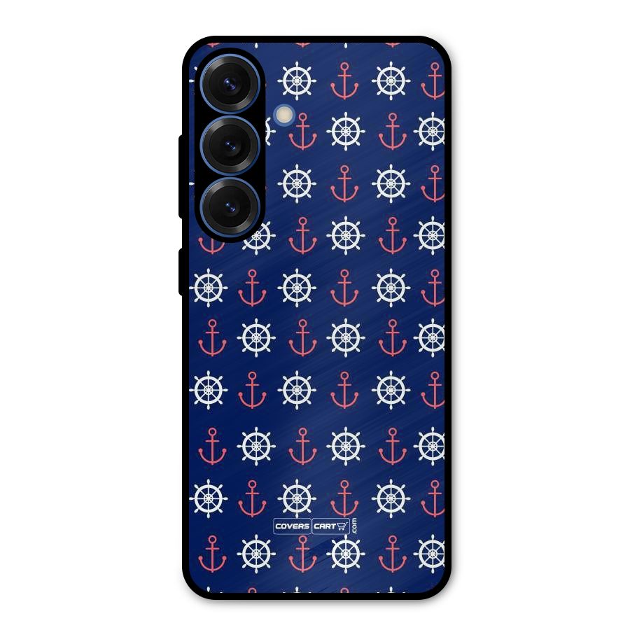 Anchor Pattern Blue Metal Back Case for Galaxy S25