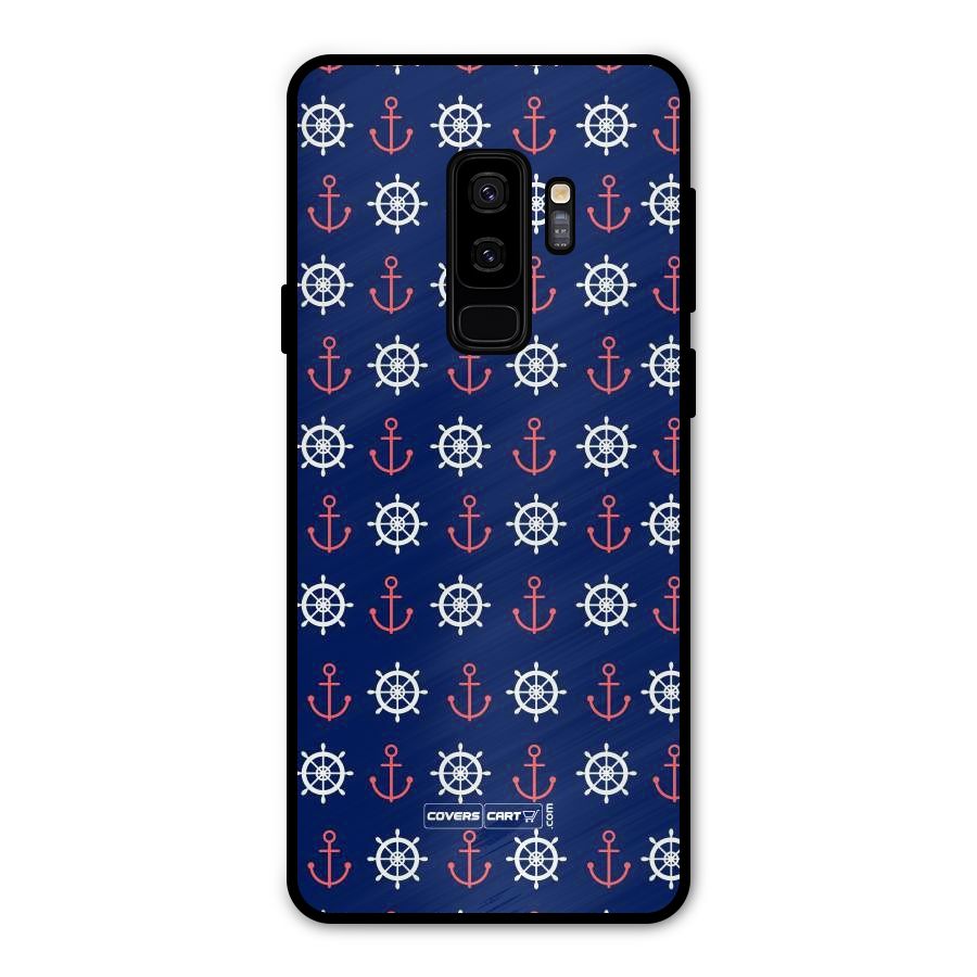 Anchor Pattern Blue Metal Back Case for Galaxy S9 Plus
