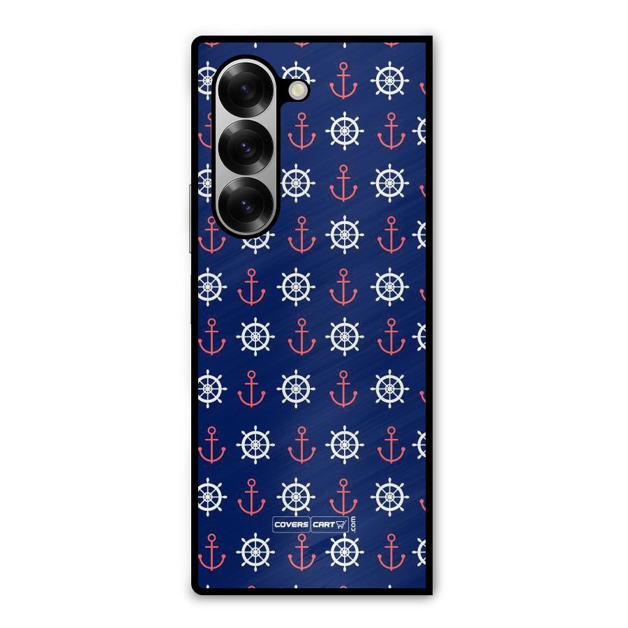 Anchor Pattern Blue Metal Back Case for Galaxy Z Fold6