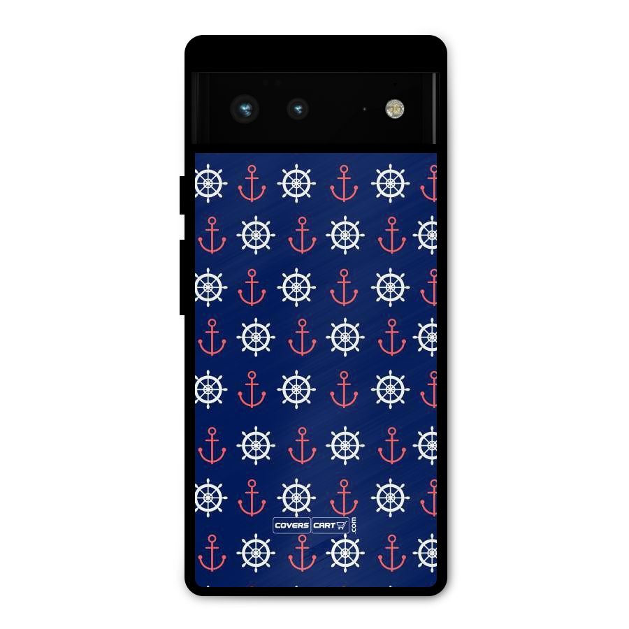 Anchor Pattern Blue Metal Back Case for Google Pixel 6