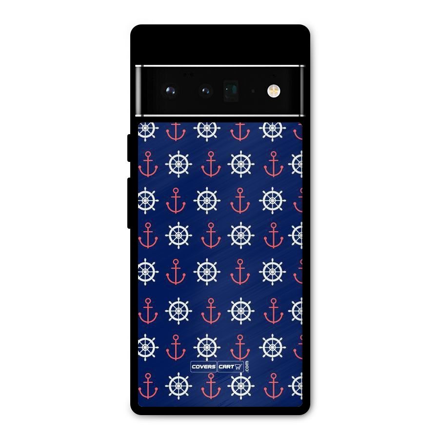 Anchor Pattern Blue Metal Back Case for Google Pixel 6 Pro