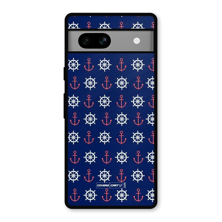 Anchor Pattern Blue Metal Back Case for Google Pixel 7a