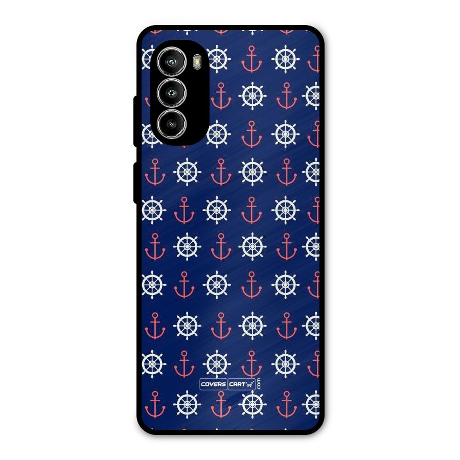 Anchor Pattern Blue Metal Back Case for Moto G52