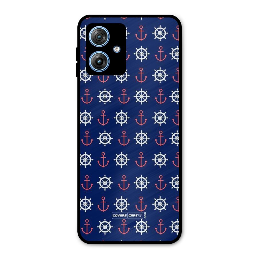 Anchor Pattern Blue Metal Back Case for Moto G54