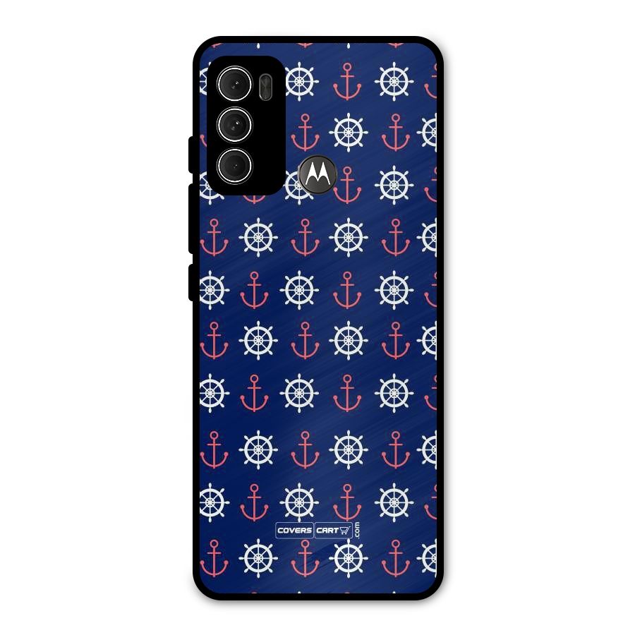 Anchor Pattern Blue Metal Back Case for Moto G60