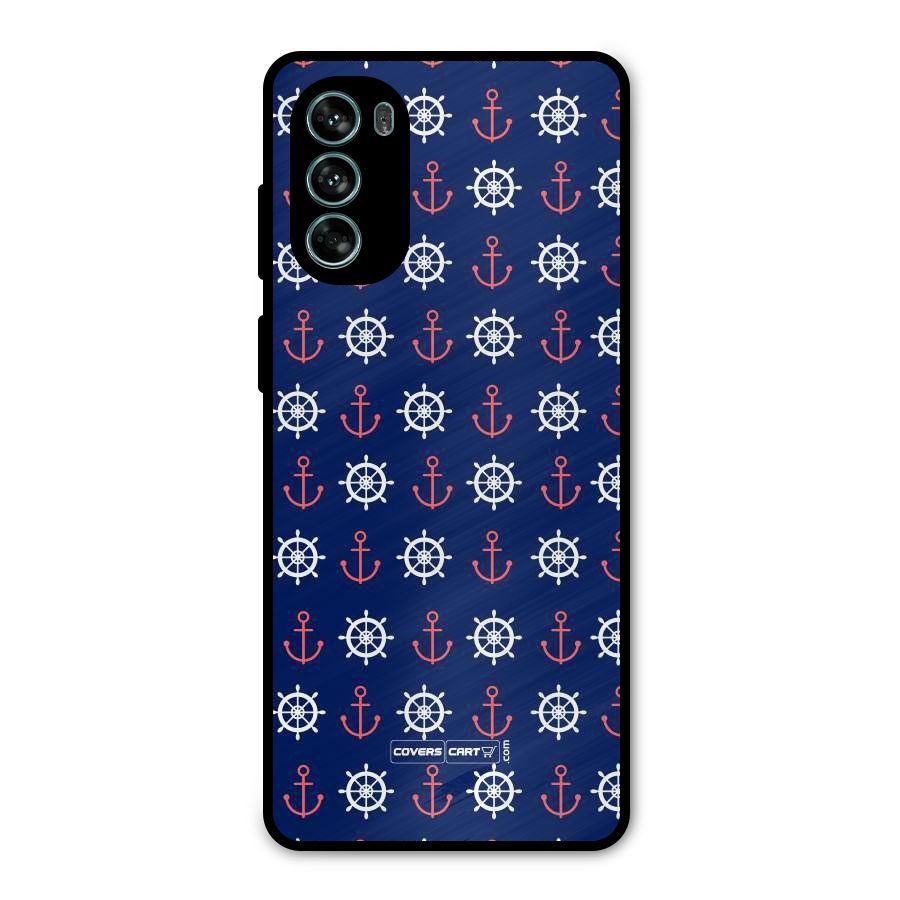 Anchor Pattern Blue Metal Back Case for Moto G62