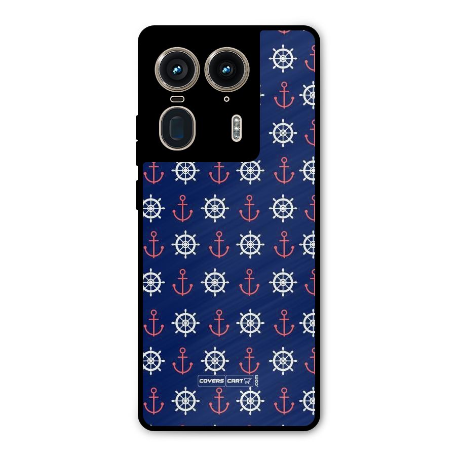 Anchor Pattern Blue Metal Back Case for Motorola Edge 50 Ultra