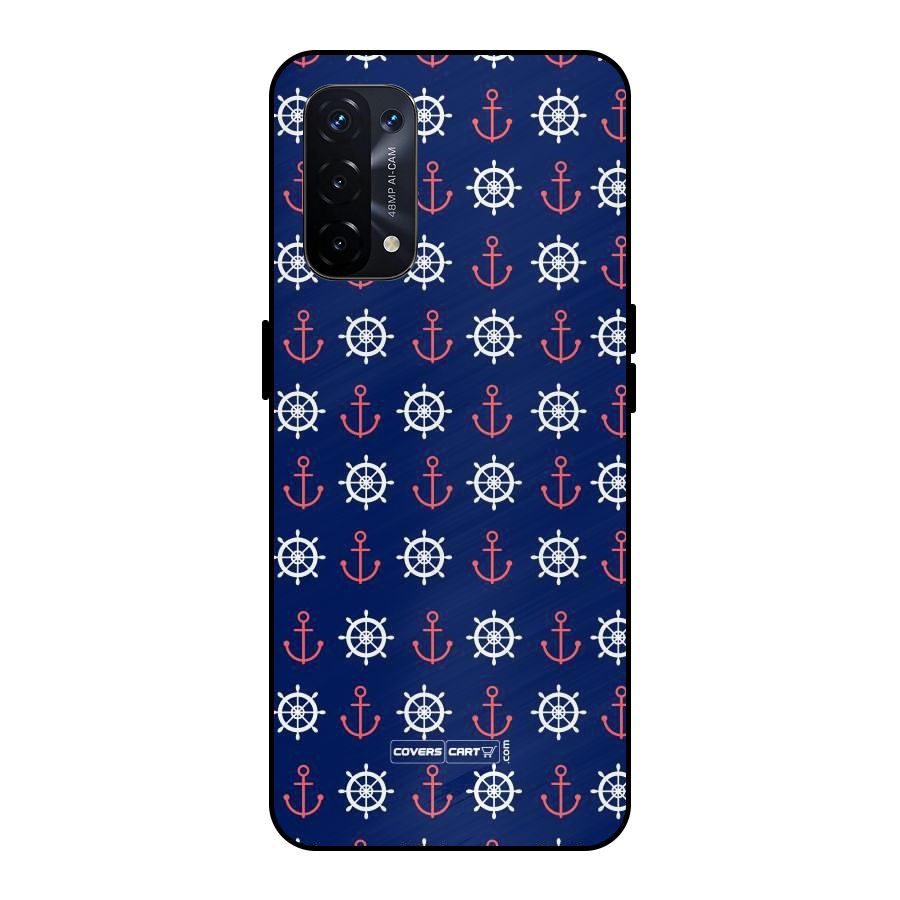 Anchor Pattern Blue Metal Back Case for Oppo A74 5G