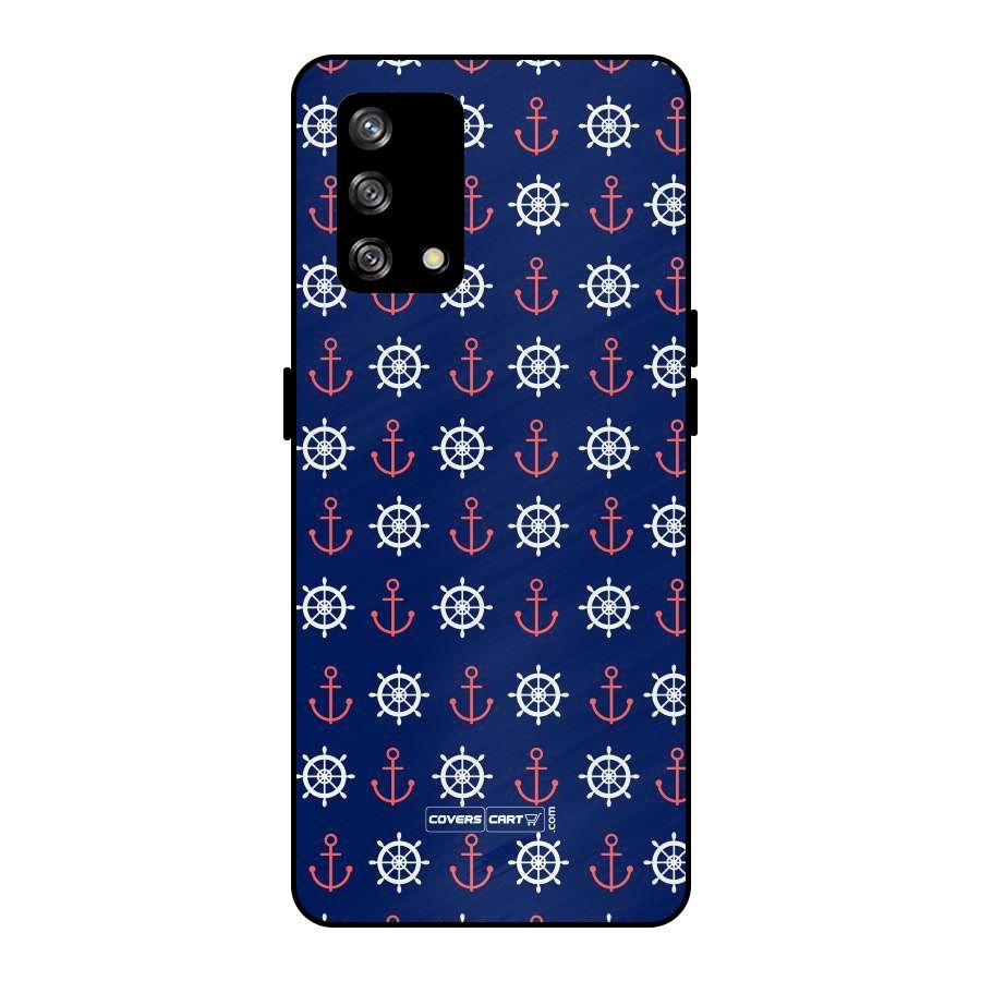 Anchor Pattern Blue Metal Back Case for Oppo F19