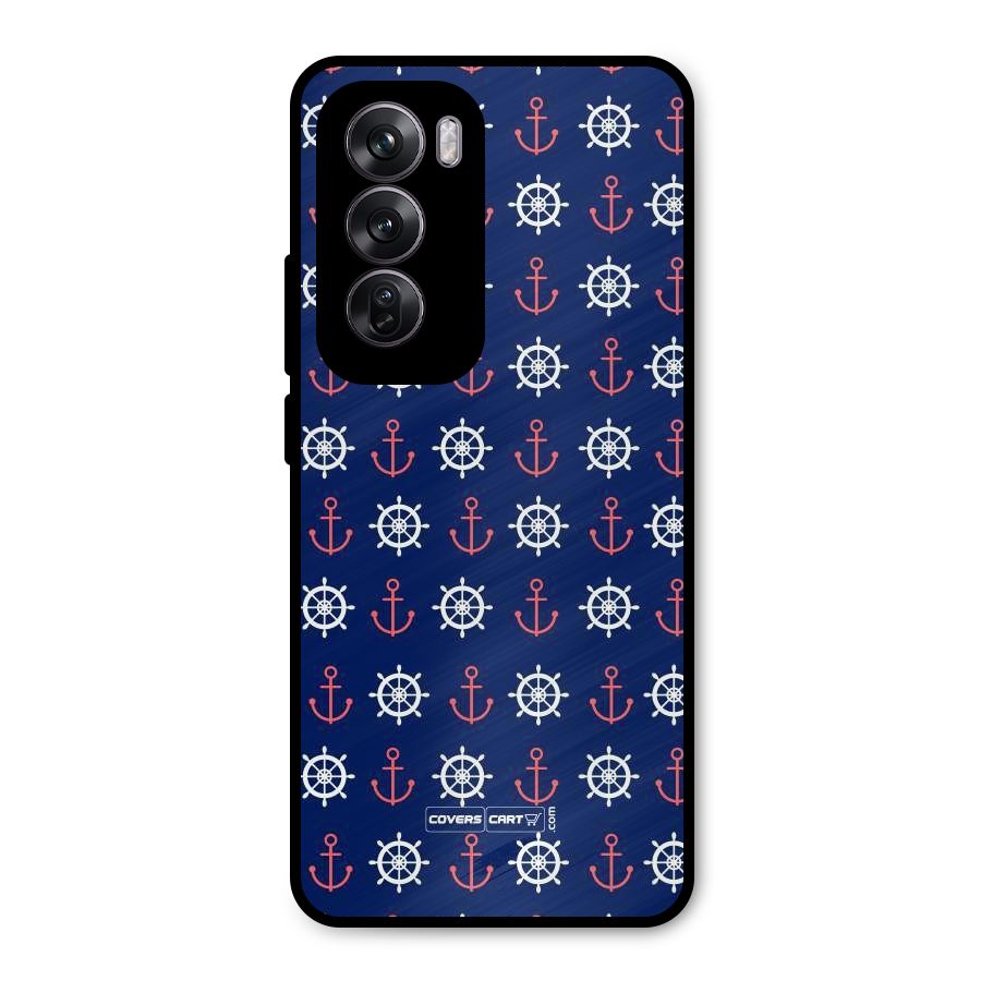 Anchor Pattern Blue Metal Back Case for Oppo Reno12 Pro