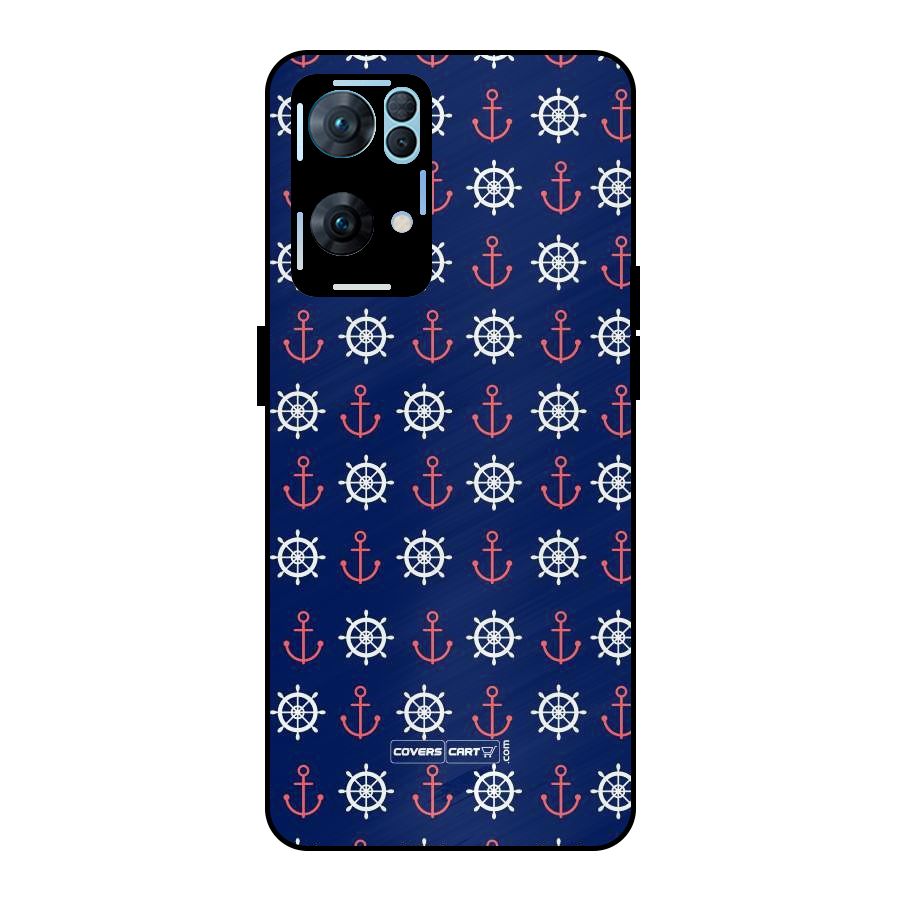 Anchor Pattern Blue Metal Back Case for Oppo Reno7 Pro 5G