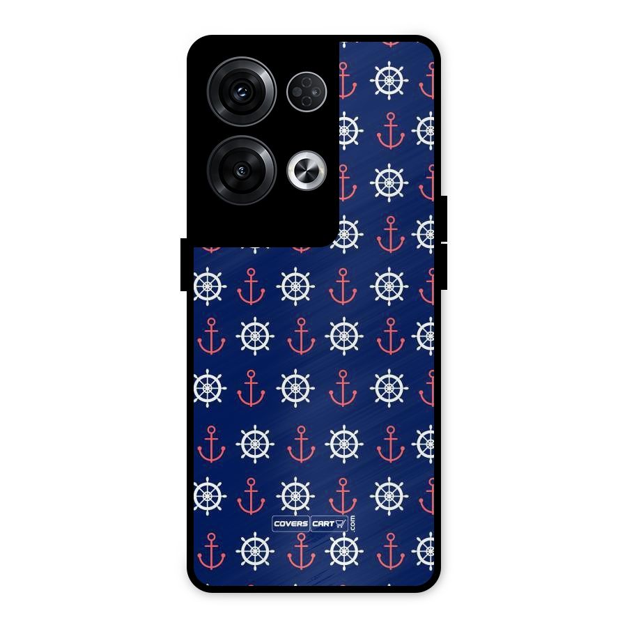 Anchor Pattern Blue Metal Back Case for Oppo Reno8 Pro 5G