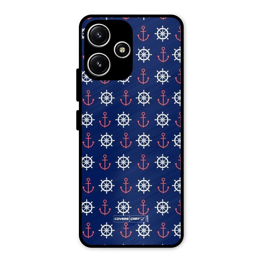 Anchor Pattern Blue Metal Back Case for Poco M6 Pro