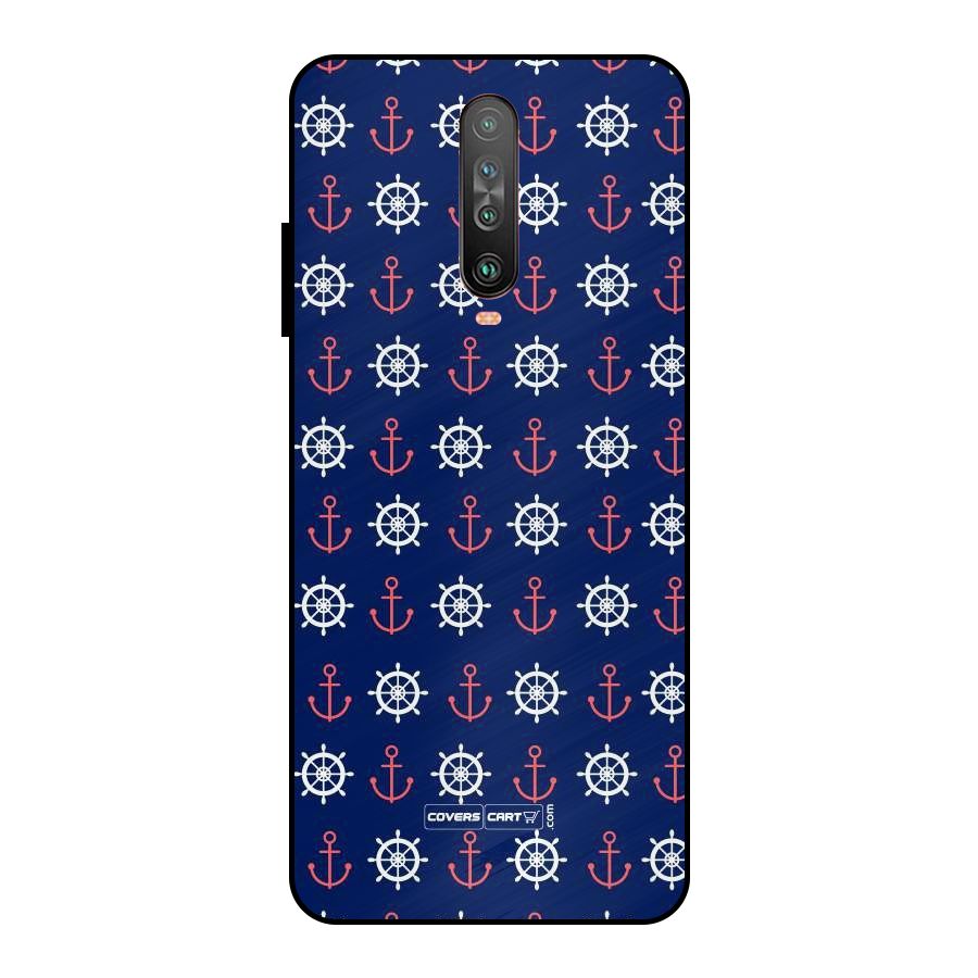 Anchor Pattern Blue Metal Back Case for Poco X2