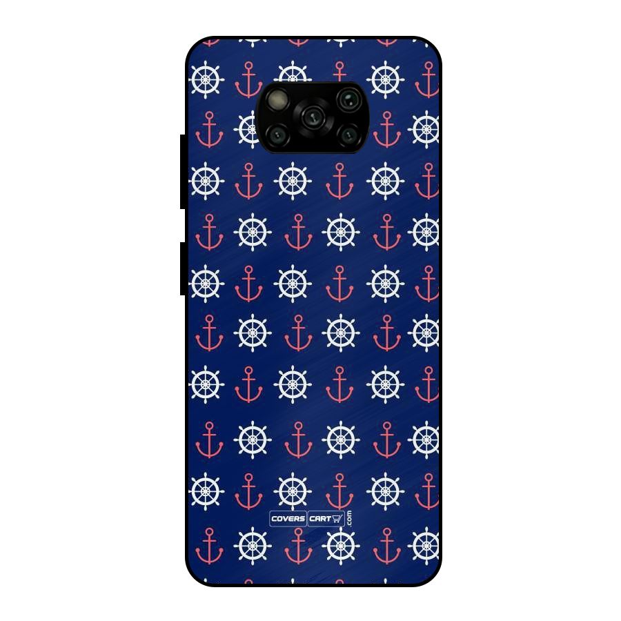 Anchor Pattern Blue Metal Back Case for Poco X3
