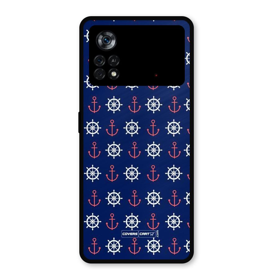 Anchor Pattern Blue Metal Back Case for Poco X4 Pro 5G