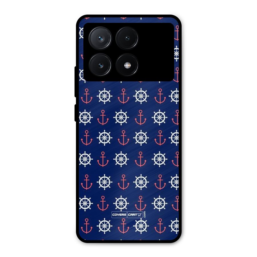 Anchor Pattern Blue Metal Back Case for Poco X6 Pro