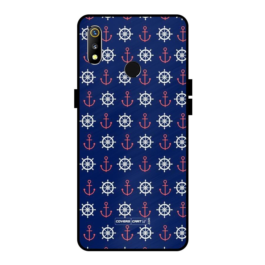 Anchor Pattern Blue Metal Back Case for Realme 3