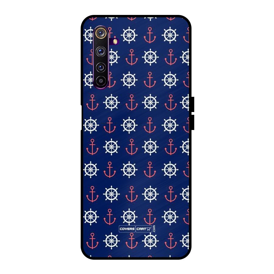 Anchor Pattern Blue Metal Back Case for Realme 6 Pro