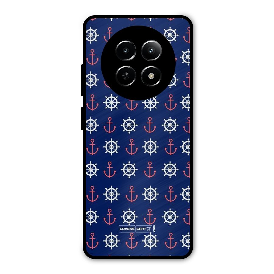 Anchor Pattern Blue Metal Back Case for Realme Narzo 70x 5G