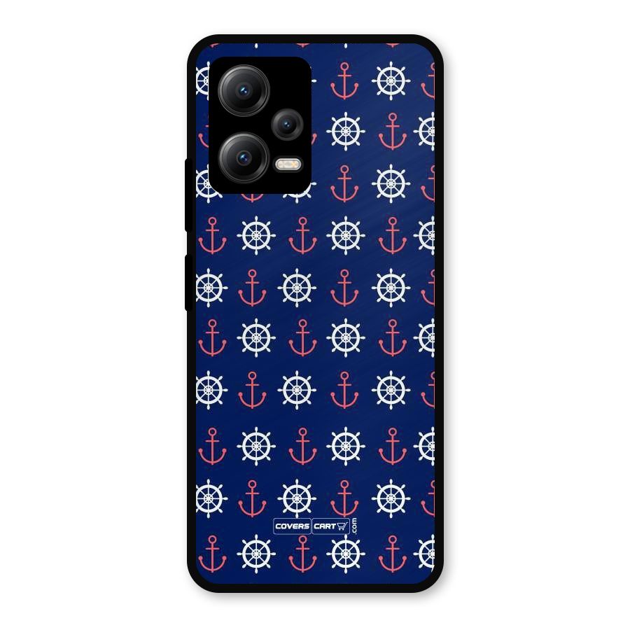 Anchor Pattern Blue Metal Back Case for Redmi Note 12 5G