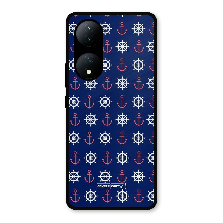 Anchor Pattern Blue Metal Back Case for Vivo T2