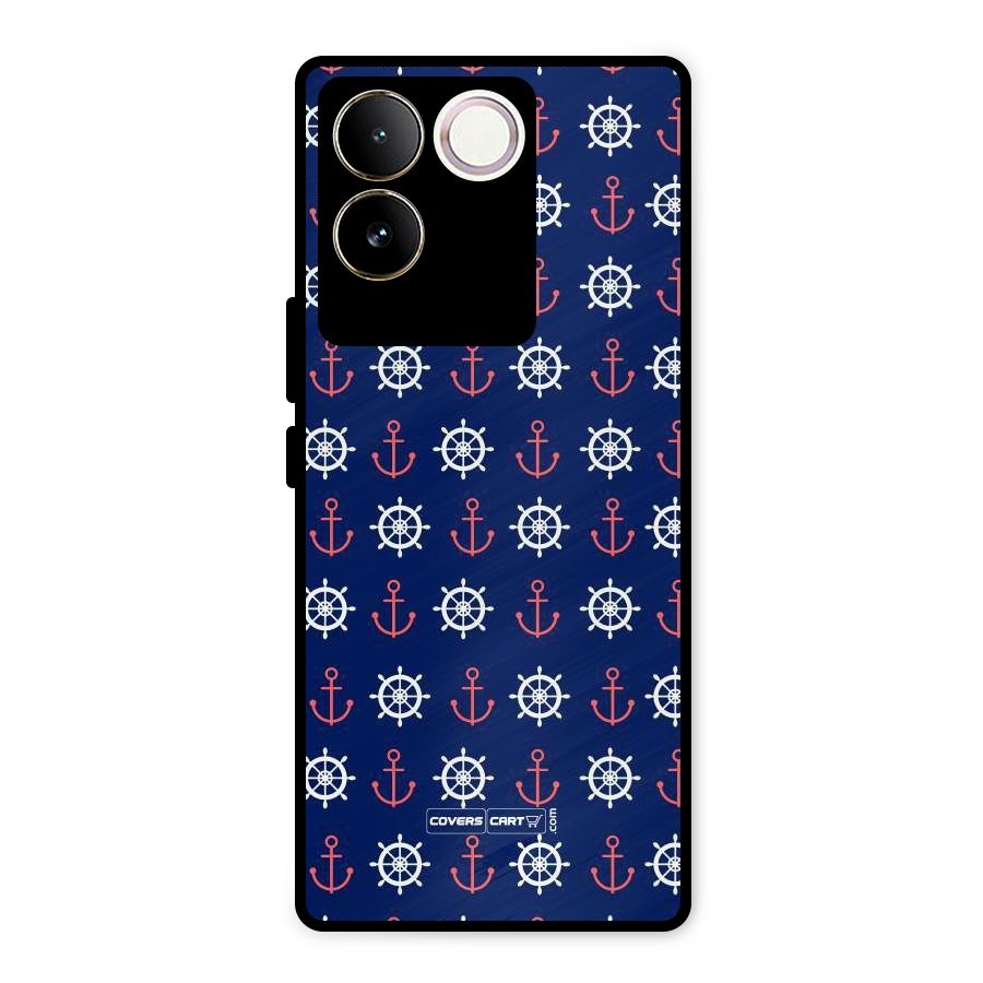 Anchor Pattern Blue Metal Back Case for Vivo T2 Pro