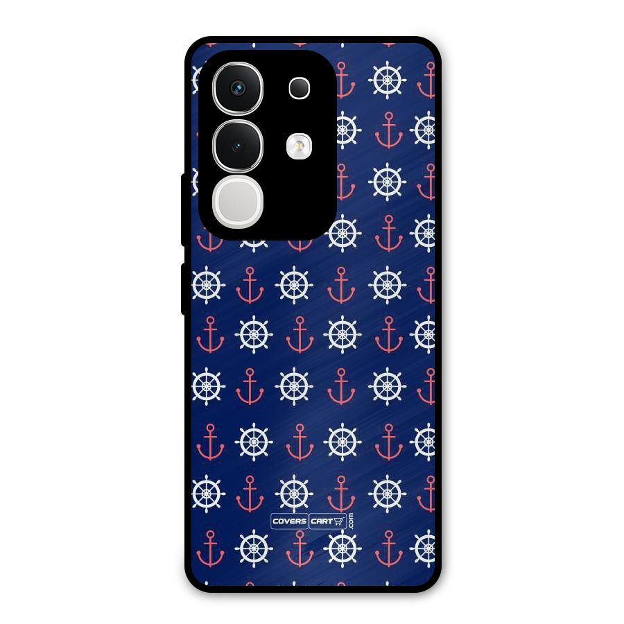 Anchor Pattern Blue Metal Back Case for Vivo T4x
