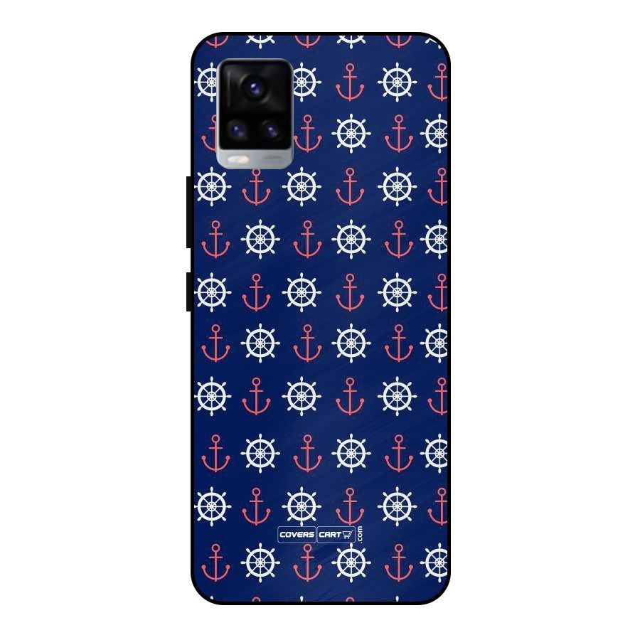 Anchor Pattern Blue Metal Back Case for Vivo V20 2021