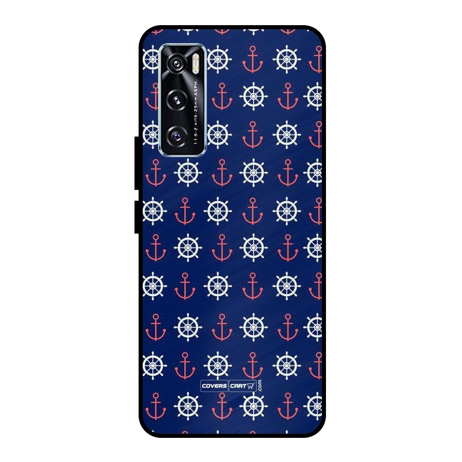Anchor Pattern Blue Metal Back Case for Vivo V20 SE