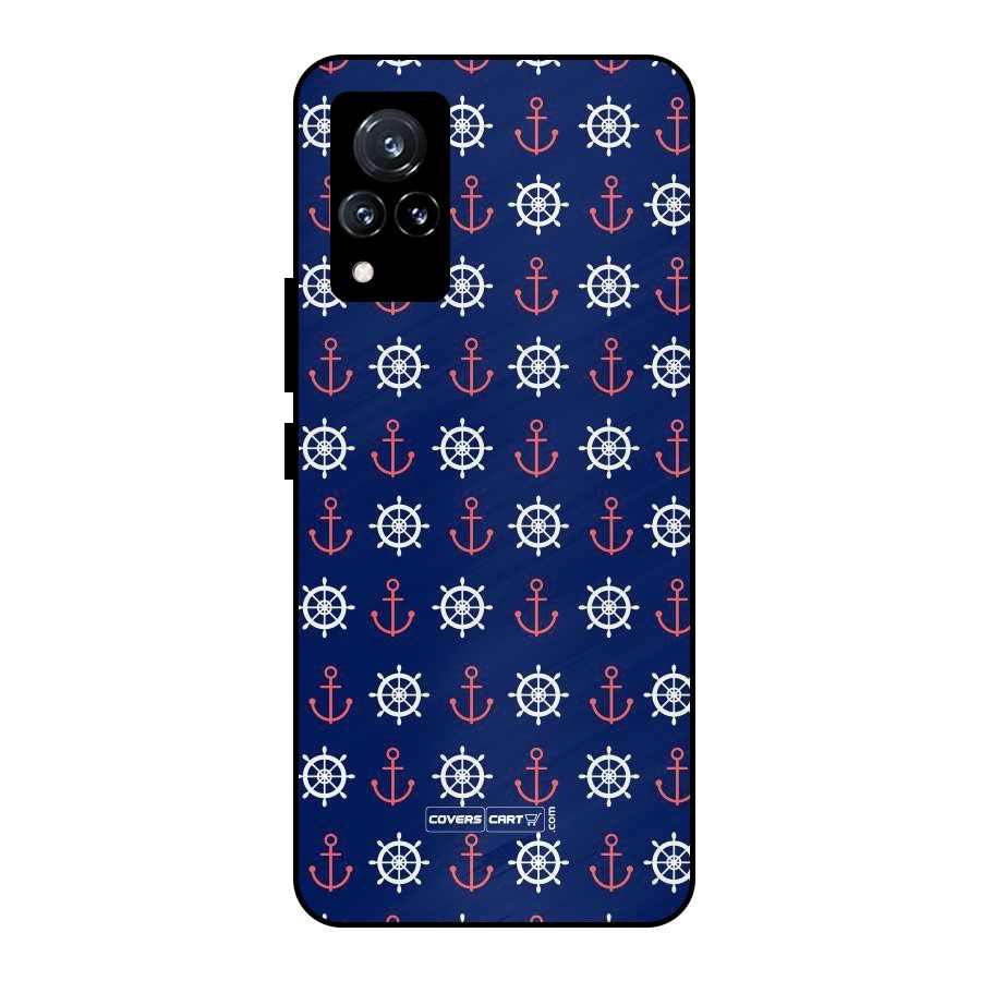 Anchor Pattern Blue Metal Back Case for Vivo V21 5G