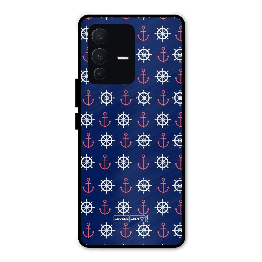 Anchor Pattern Blue Metal Back Case for Vivo V23 Pro