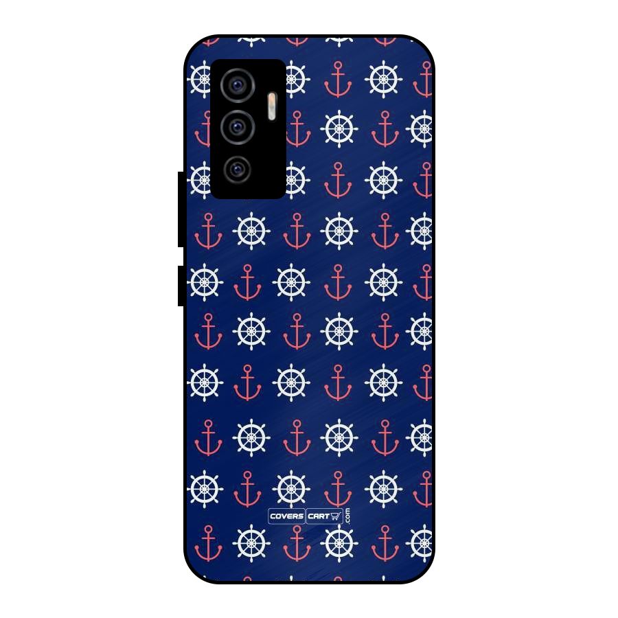 Anchor Pattern Blue Metal Back Case for Vivo V23e