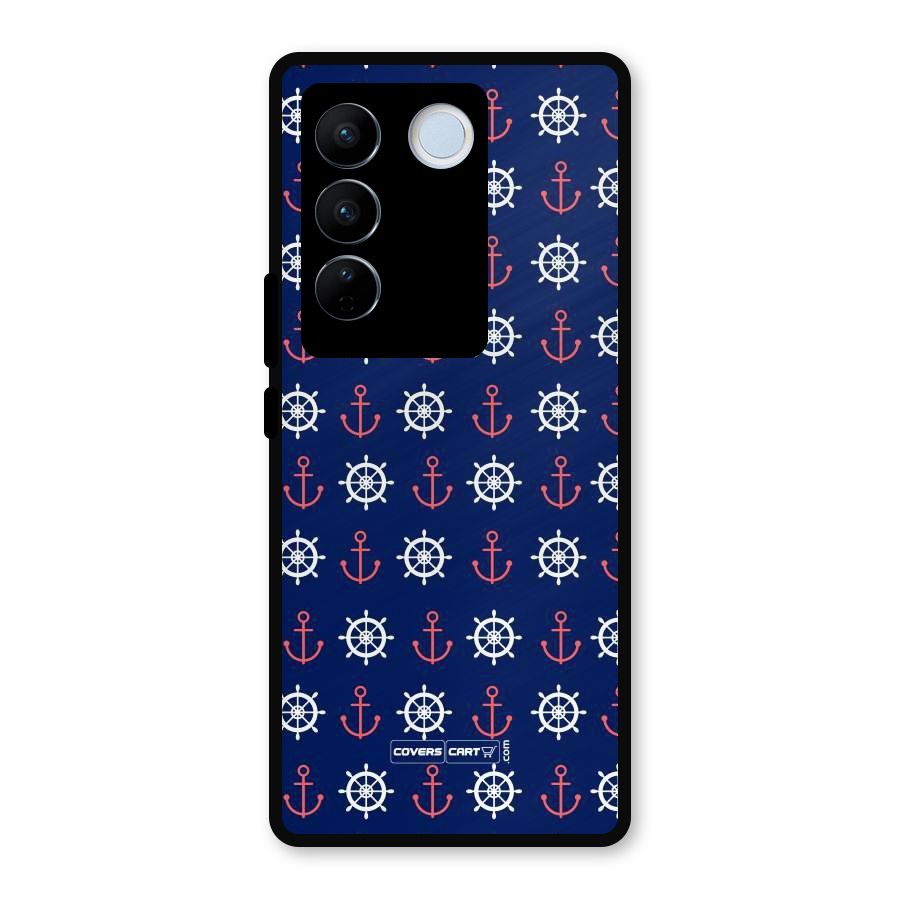 Anchor Pattern Blue Metal Back Case for Vivo V27
