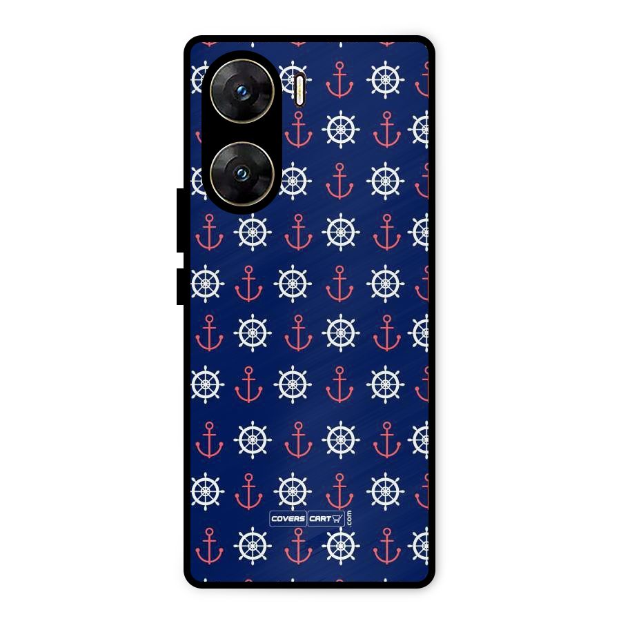 Anchor Pattern Blue Metal Back Case for Vivo V29e