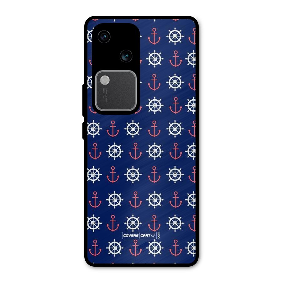 Anchor Pattern Blue Metal Back Case for Vivo V30 Pro