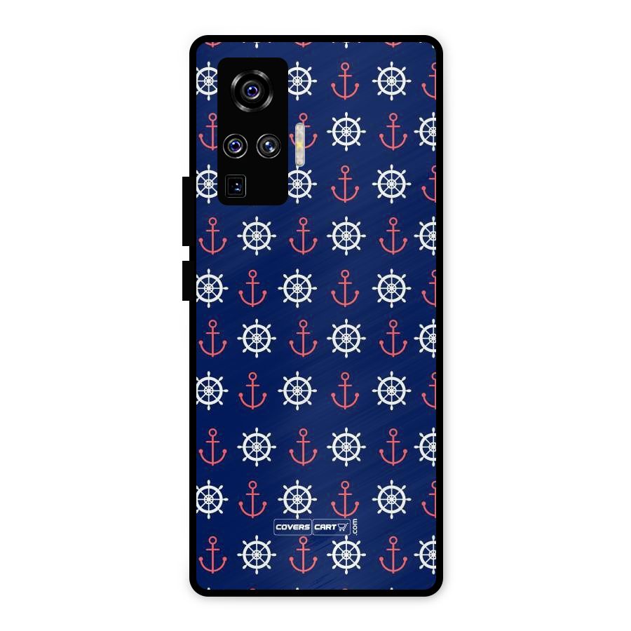 Anchor Pattern Blue Metal Back Case for Vivo X50 Pro