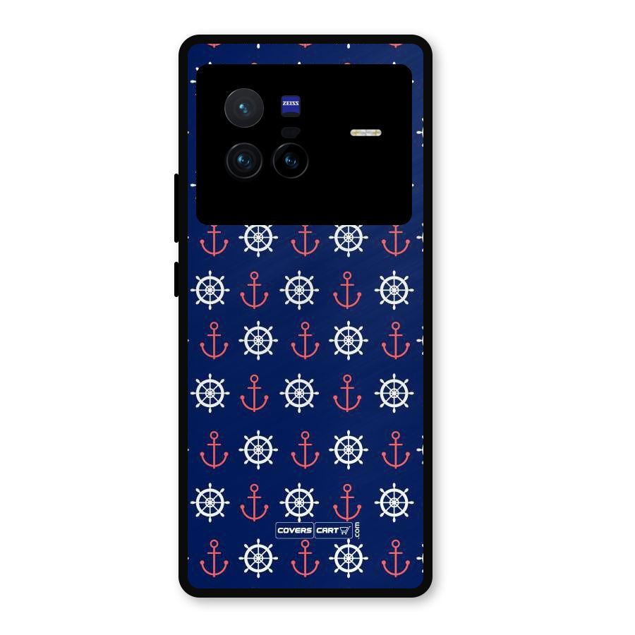 Anchor Pattern Blue Metal Back Case for Vivo X80