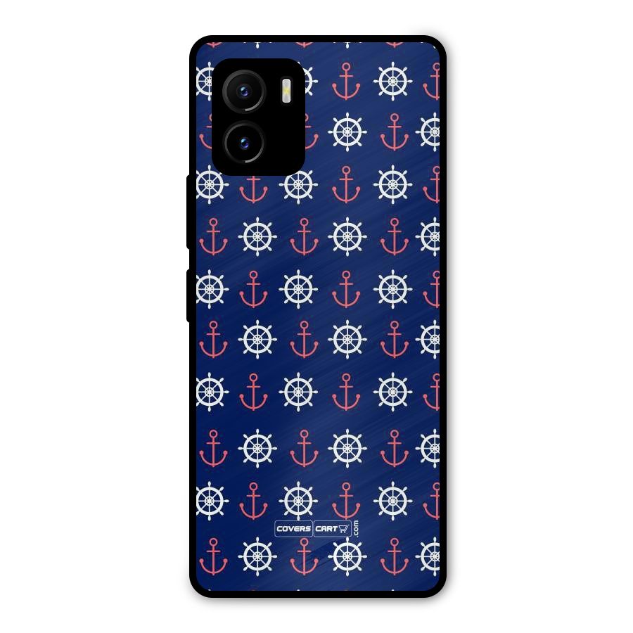 Anchor Pattern Blue Metal Back Case for Vivo Y15s