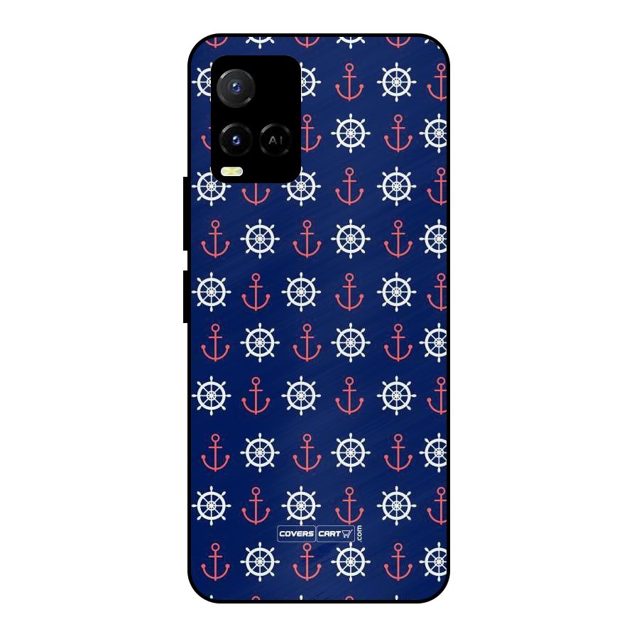 Anchor Pattern Blue Metal Back Case for Vivo Y21