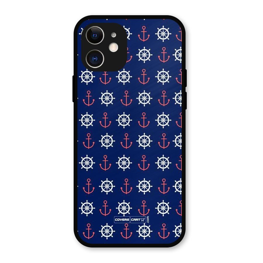 Anchor Pattern Blue Metal Back Case for iPhone 12