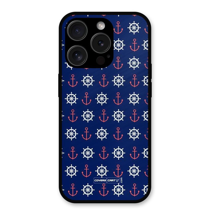 Anchor Pattern Blue Metal Back Case for iPhone 15 Pro