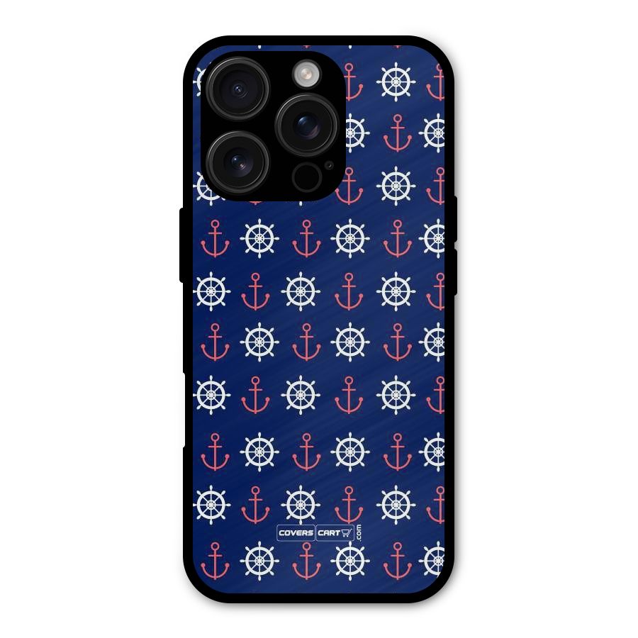 Anchor Pattern Blue Metal Back Case for iPhone 16 Pro