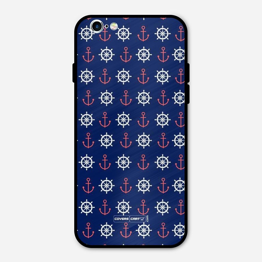 Anchor Pattern Blue Metal Back Case for iPhone 6 6s