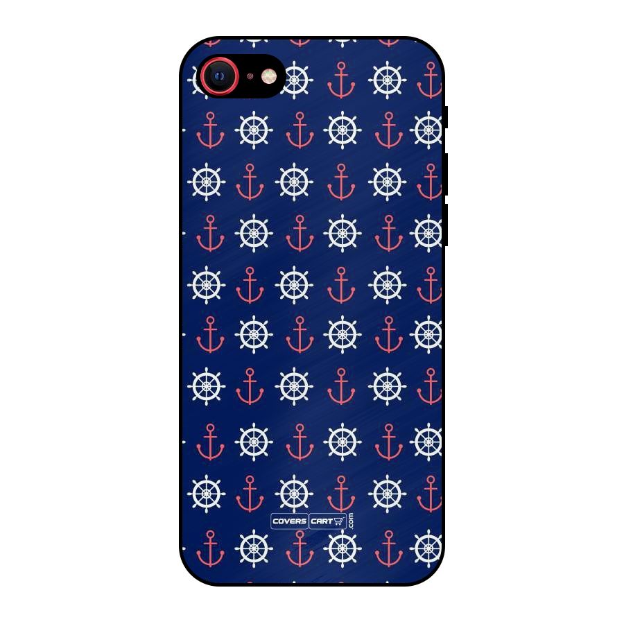 Anchor Pattern Blue Metal Back Case for iPhone 7