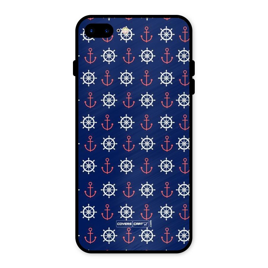 Anchor Pattern Blue Metal Back Case for iPhone 8 Plus