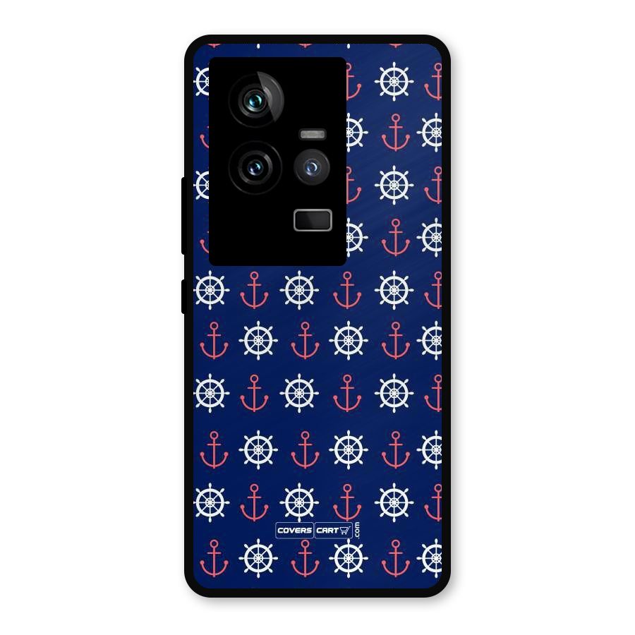 Anchor Pattern Blue Metal Back Case for iQOO 11 5G