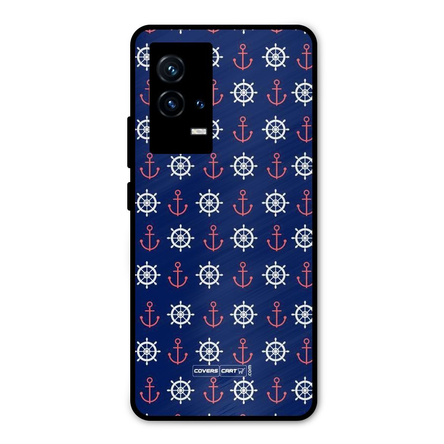 Anchor Pattern Blue Metal Back Case for iQOO 9 5G